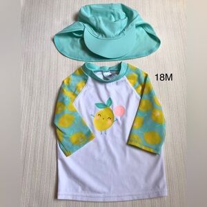 Baby girl long sleeve rashguards & Flap Sun Protection Hat size 86 - 18 months